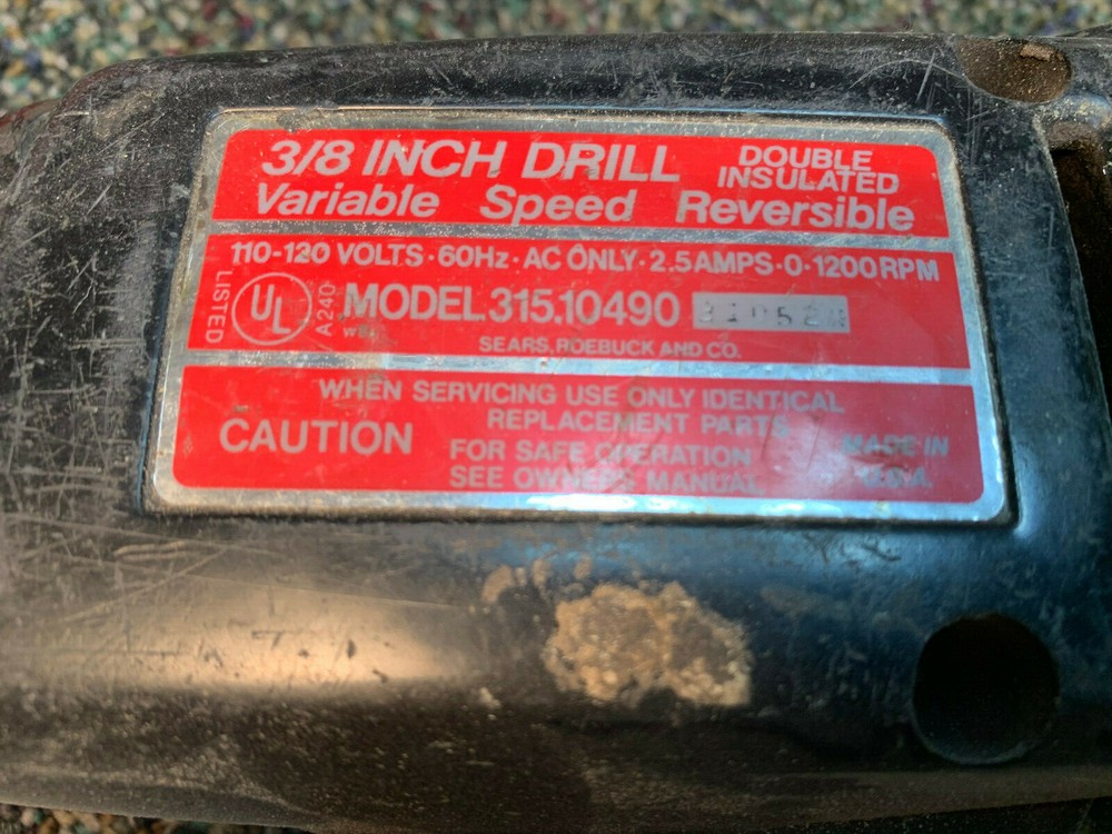 Sears Craftsman 3/8" Drive Variable Speed Reversible 110V Corded Drill