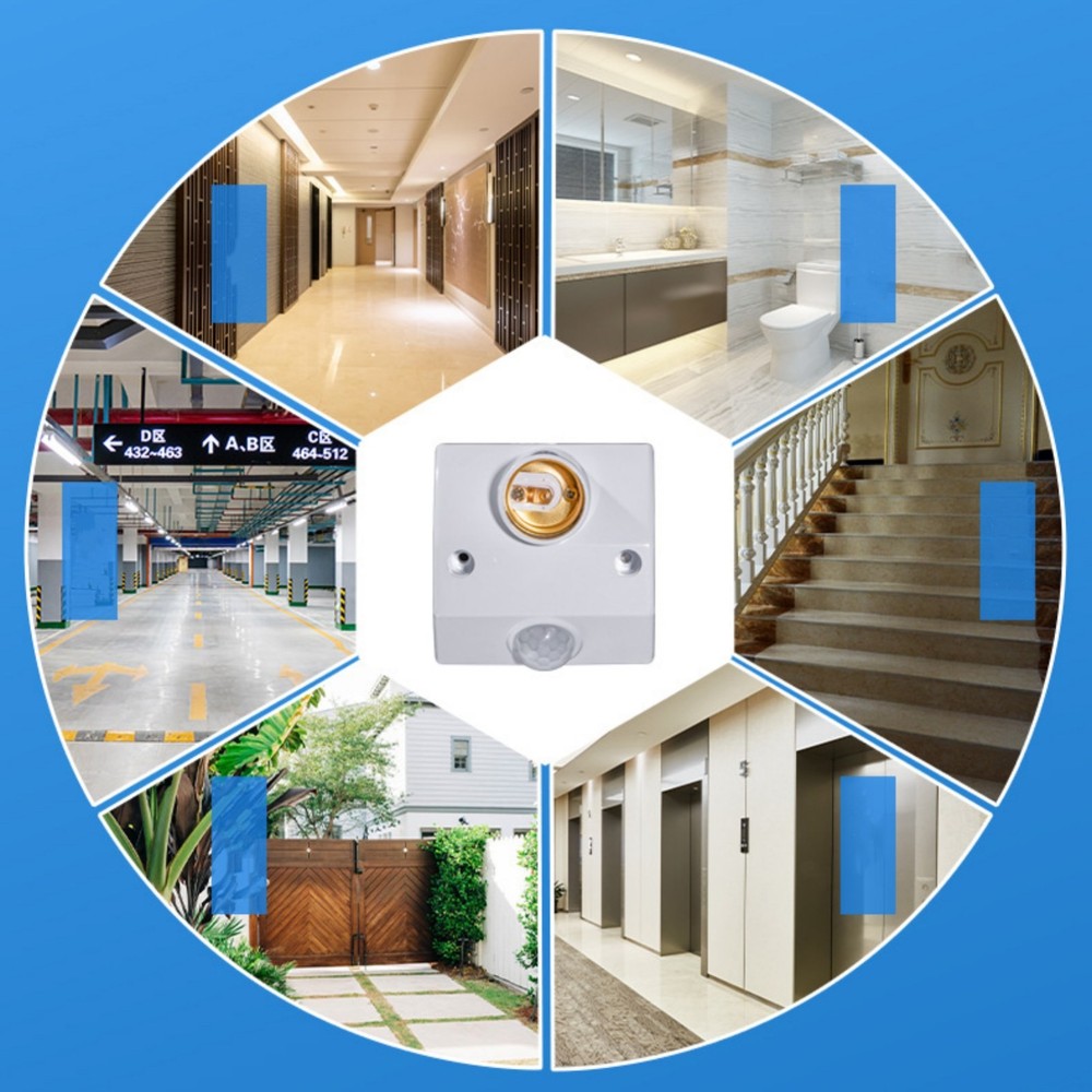 White Auto Human Motion Sensor Detector Bulb Light Lamp Base Holder