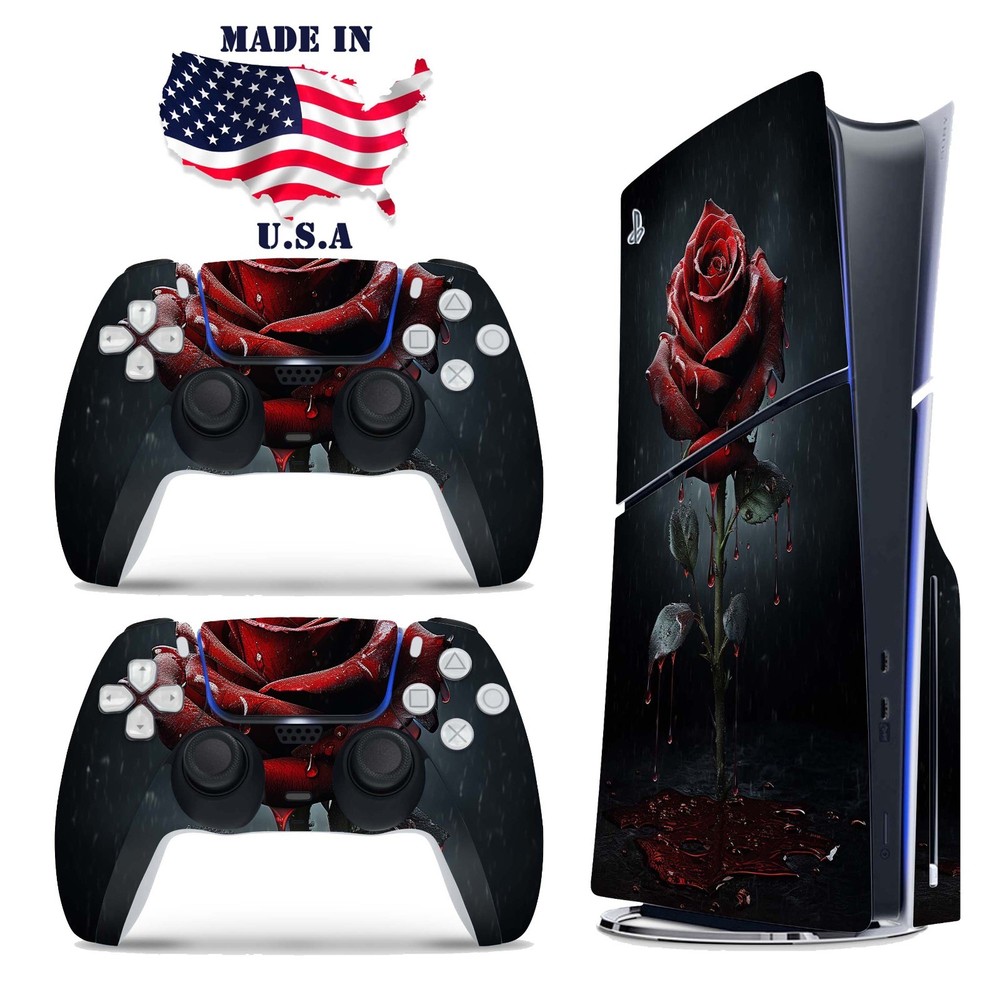 Gothic Red Rose PS5 Console & Controller Vinyl Skin Wrap Decal Set