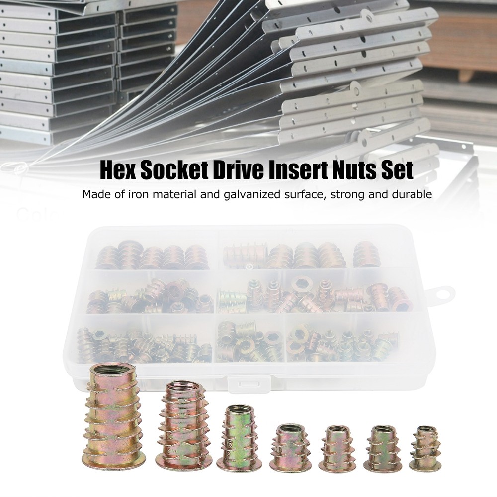 100Pcs Hex Socket Drive Insert Nuts Set Thread Screw Fasteners M4/M5/M6/M8/M10