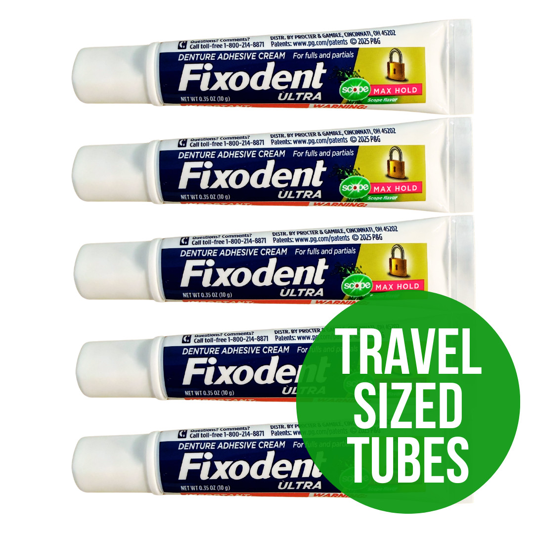 5 PACK: Fixodent Ultra Max Hold w/ Scope: Travel/Pocket Sized Tubes, 0.35 oz