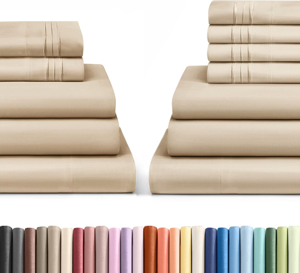 Wheat Split King Bed Sheets Set - 10 Pieces Total