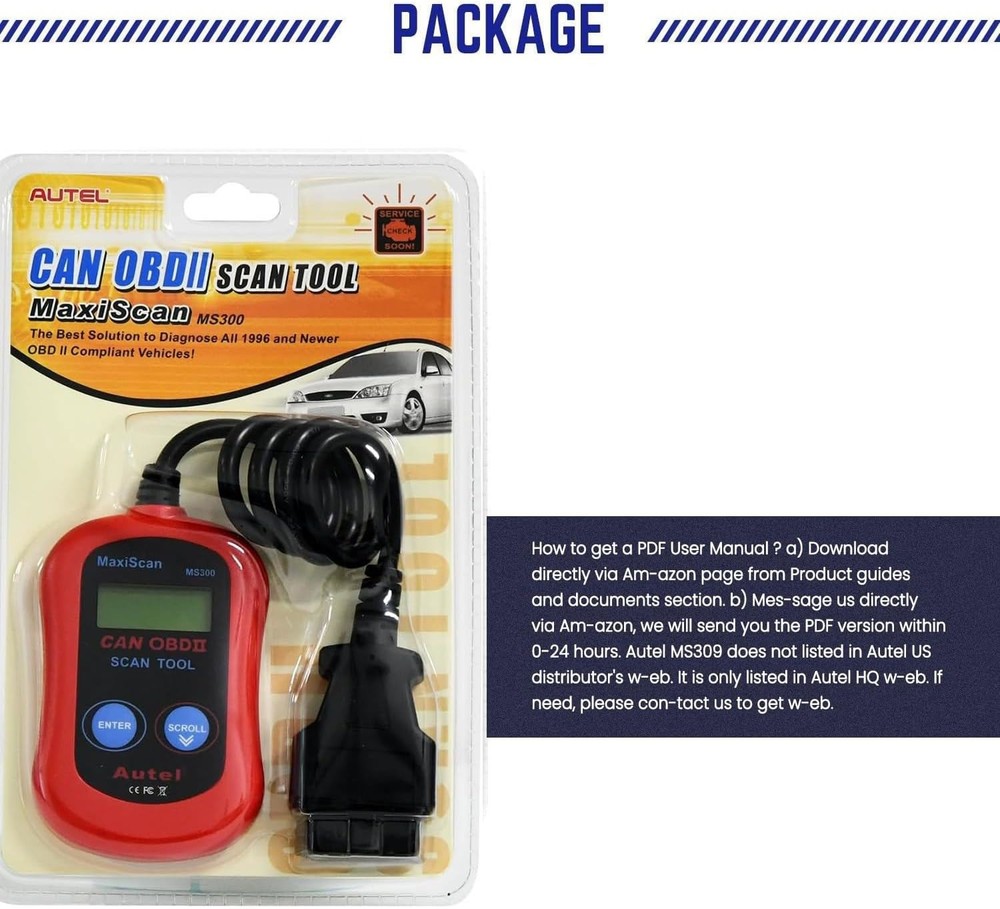 Autel MS300 OBD2 Scanner Code Reader Turn Off Check Engine Light Car Diagnostics