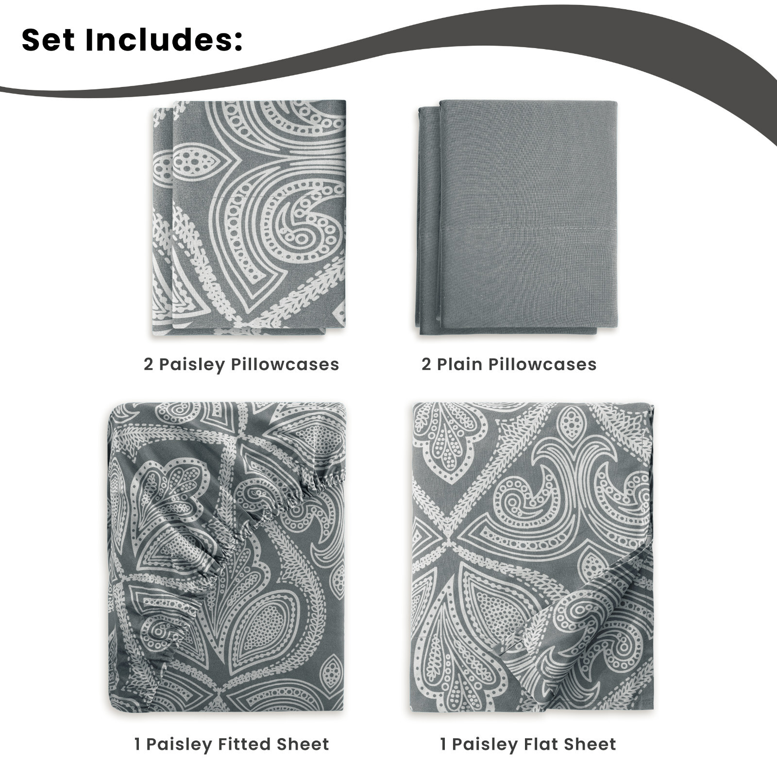 Luxury Deep Pocket 6 Piece Bed Sheet Set 1800 Series Hotel Comfort Paisley Sheet