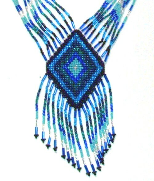 Large Split Beaded Necklace 30" Loop Fringed Medallion Handmade Regalia 07