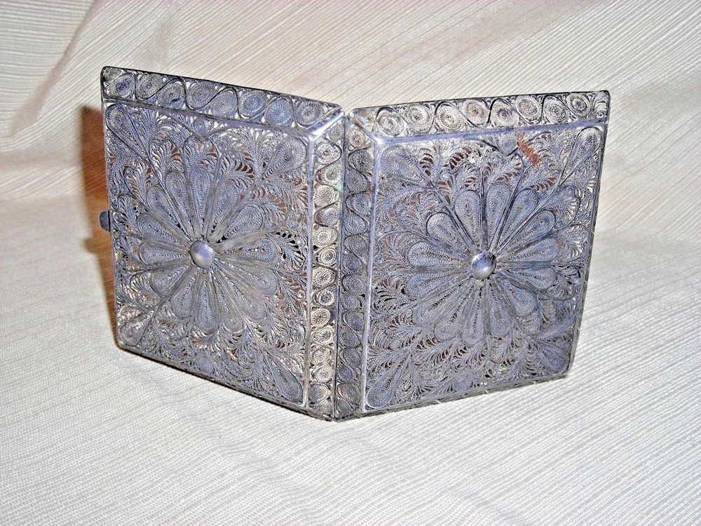 Vintage Solid Silver Ornate Filigree Designed Cigarette Case Card Case