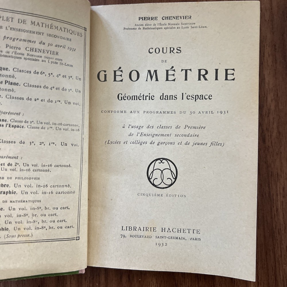 1925 CHENEVIER PIERRE - Cours d’Algèbre For Secondary School Math Classes