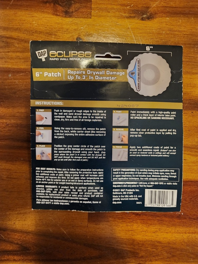 ECLIPSE 7079809165 Eclipse Rapid Wall Repair Patch 6" Clear