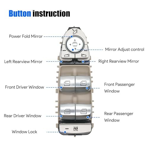 Power Window Switch Front Driver Side 3 Pins Compatible with Mercedes Cream
