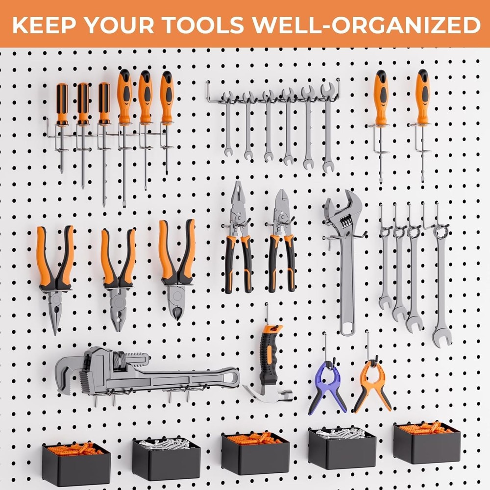 Versatile 278pcs Pegboard Storage Hooks & Bins for Effortless Tool Organization