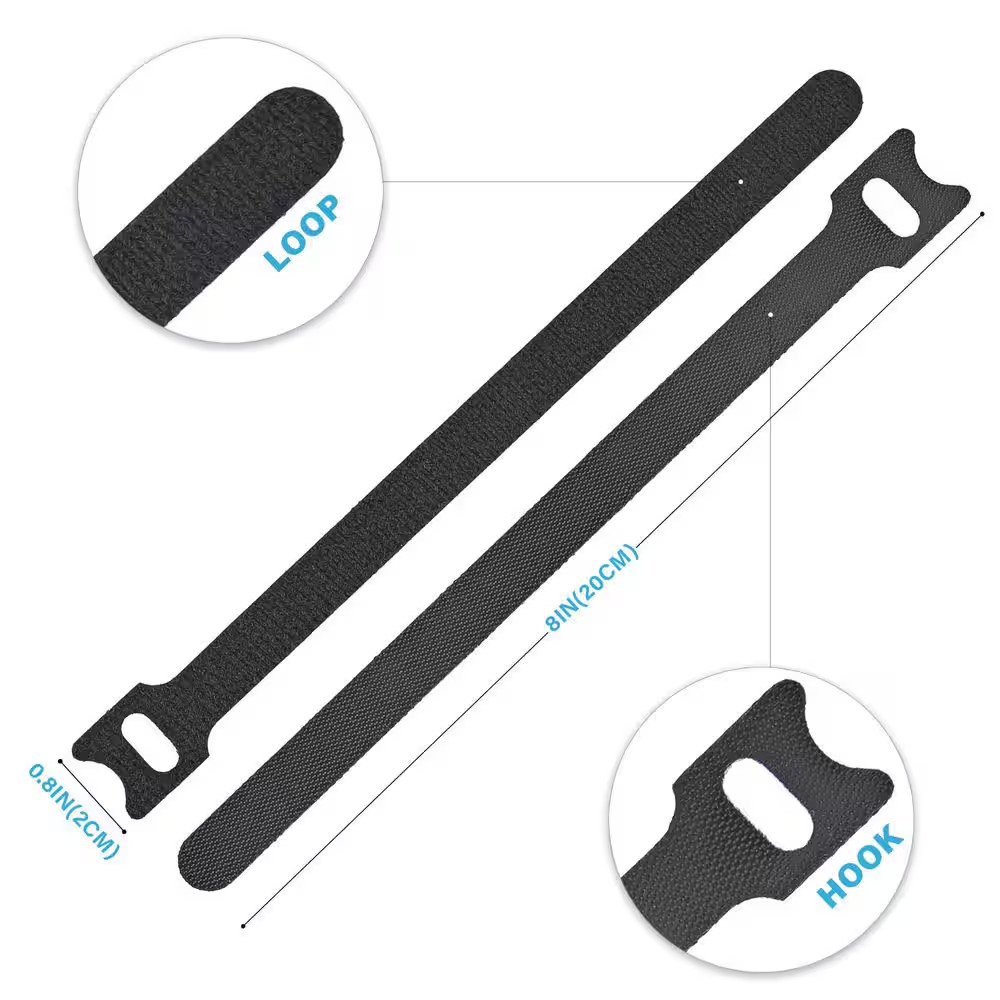 Reusable 8 Inch Cable Ties with Hook and Loop Adjustable Cable Management Straps