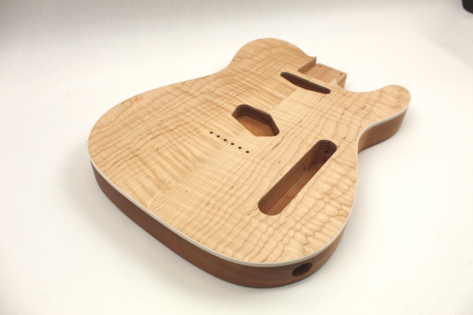 Guitar Body - T-Style - Curly Maple on Mahogany 1 Piece- Fits Fender Telecaster