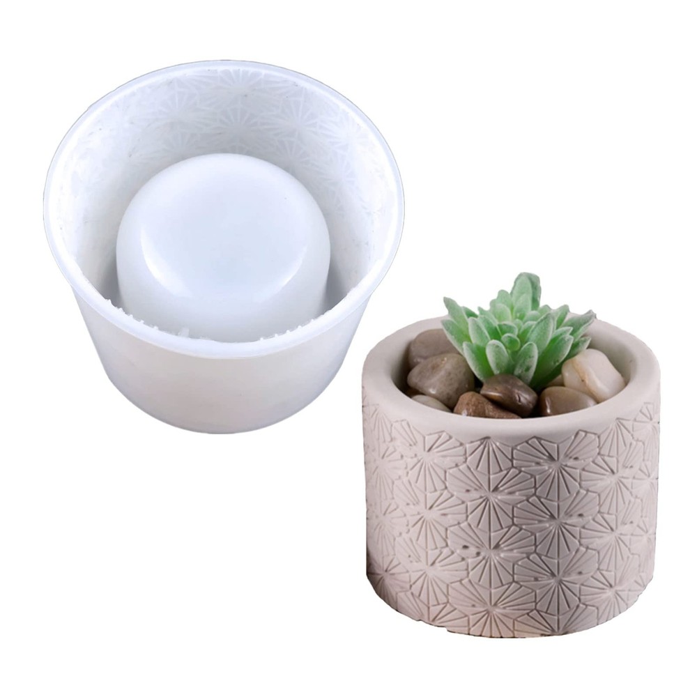Round Vintage Pattern Flower Pot Silicone Mold Concrete B