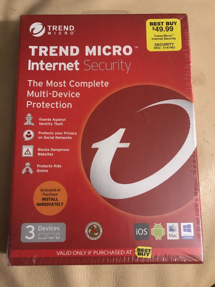 Trend Micro Internet Security 2016 | 3 Devices | 6 Months | PC/Mac Disc