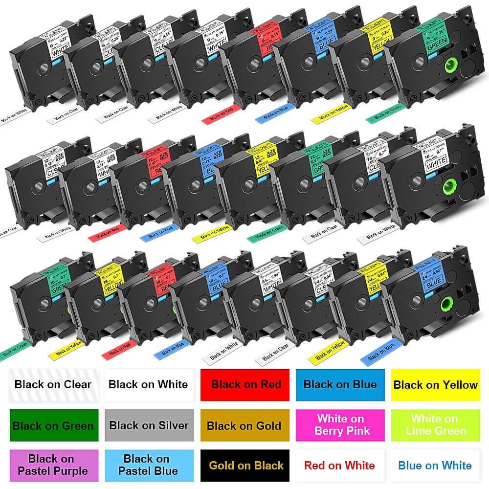Compatible For Brother P-Touch Label Maker Tape TZe 6-24mm Laminated All Colors