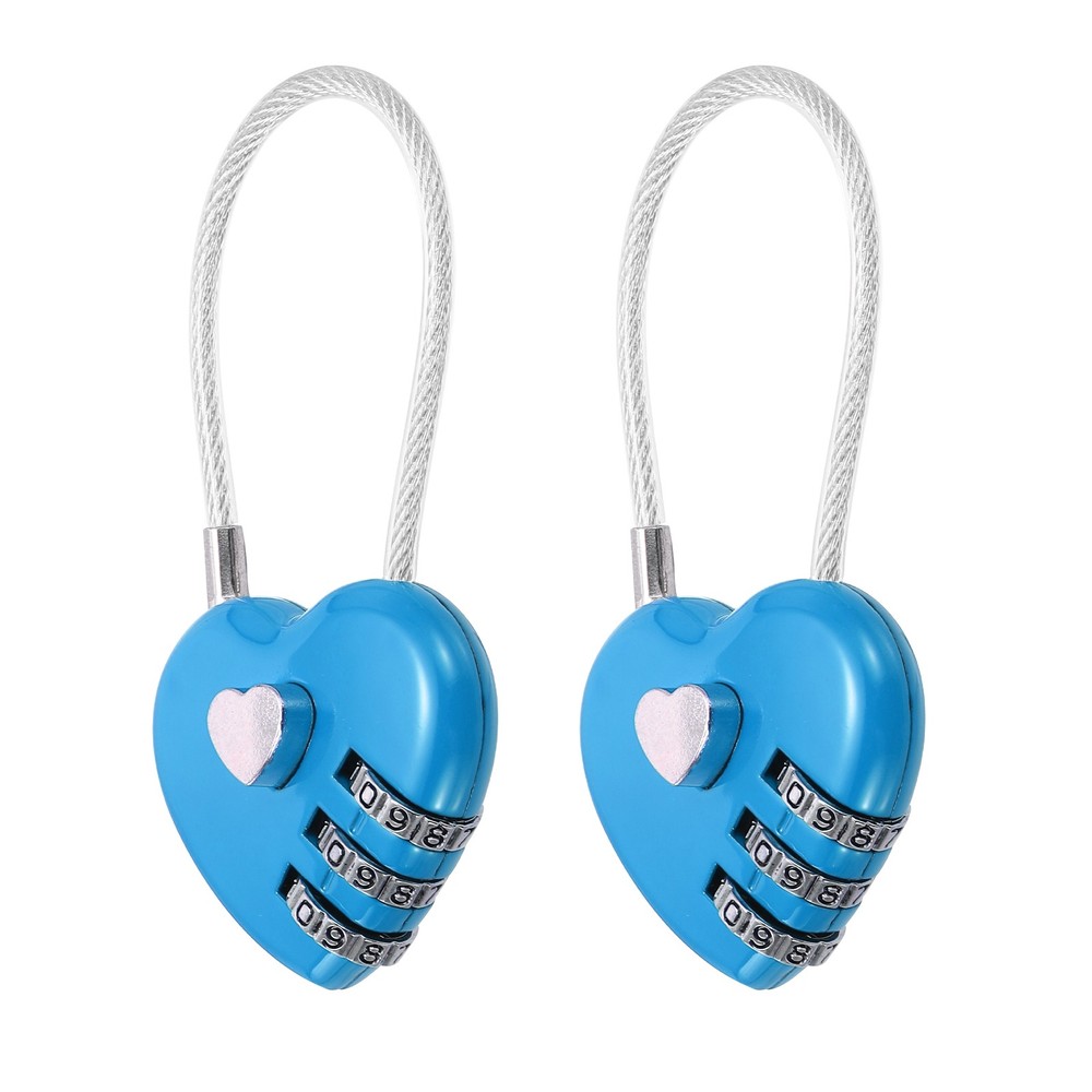 2-Pack Combination Padlock, 3 Digit Heart Shaped Cable Luggage Lock [Blue]