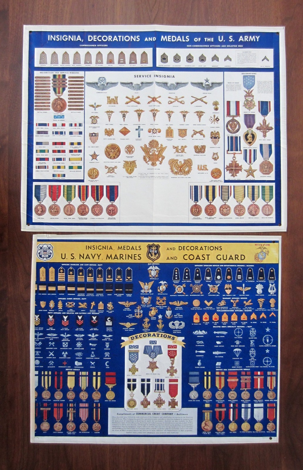 Original WW2 Poster Insignia Decorations Medals US Army Navy Marines Coast Guard