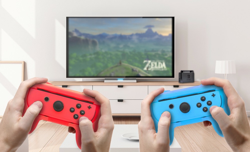 Beastron Grips Compatible with Nintendo Switch Joy Cons, Bundle (Red/Blue/Black)