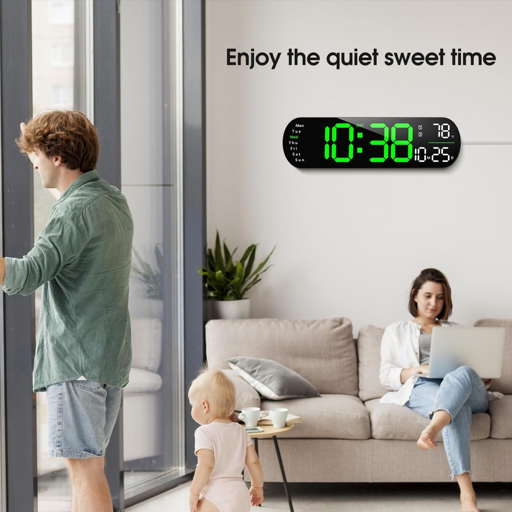 Zgrmbo Digital Wall Clock, 13" Large Display Digital Clock with Remote Contro...