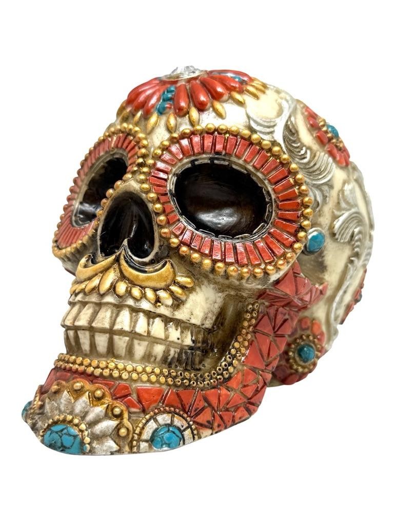 Gothic Day Of The Dead Flower Floral SKULL Skeleton HEAD Sculpture Figurine Gift
