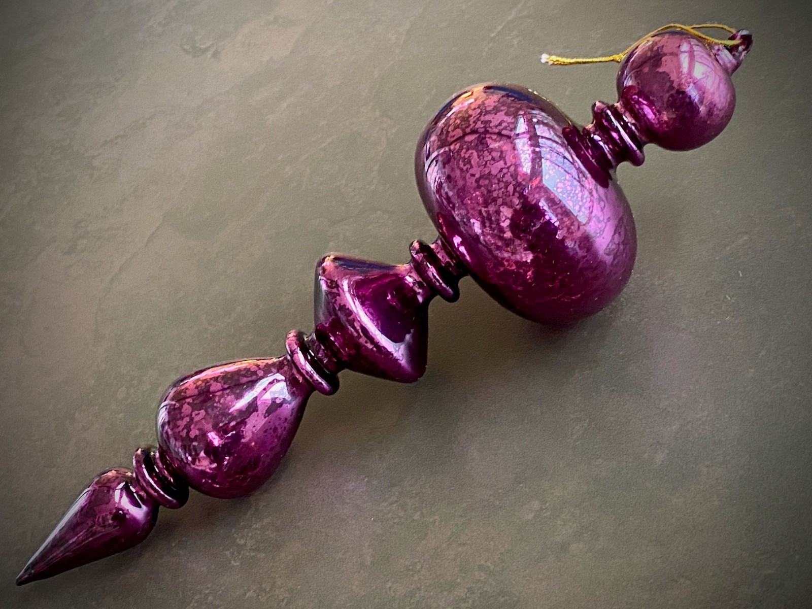 Large 11.5" Purple Mercury Glass Finial Ornament Hand Blown w/ Hand Formed Loop