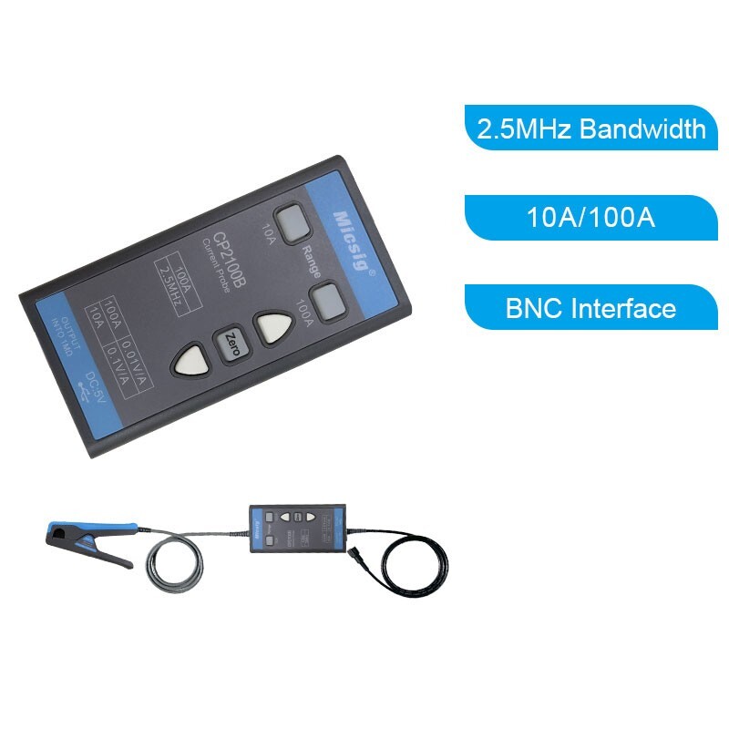 2.5MHz 10A/100A AC DC Current Probe USB Powered for Oscilloscopes+BNC Interface