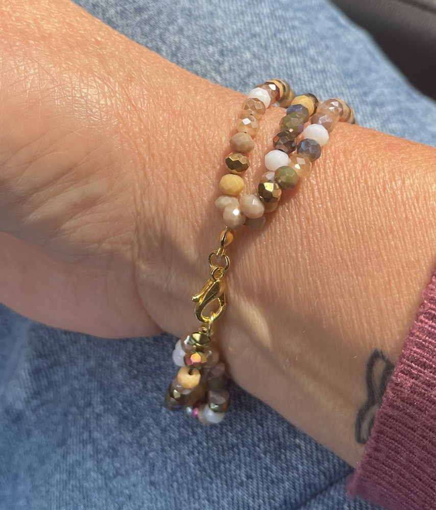 Three Stranded Beaded Bracelet, Coffee Colors, 8”