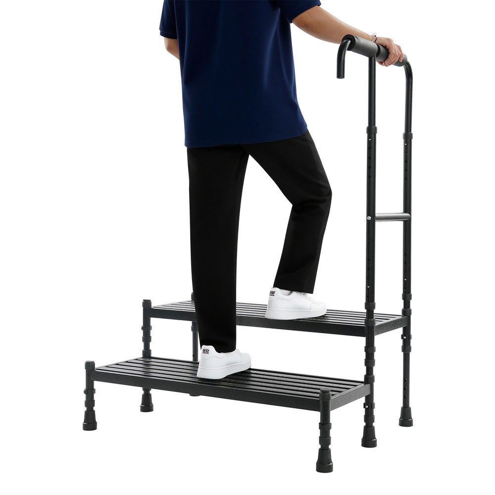 2-Step Stool with Adjustable Handle, Sturdy Metal Design for Safe Use