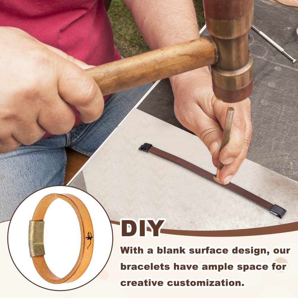 2Pcs Plain Leather Bracelets Buckle Bangle,Natural DIY Stamping Bracelets