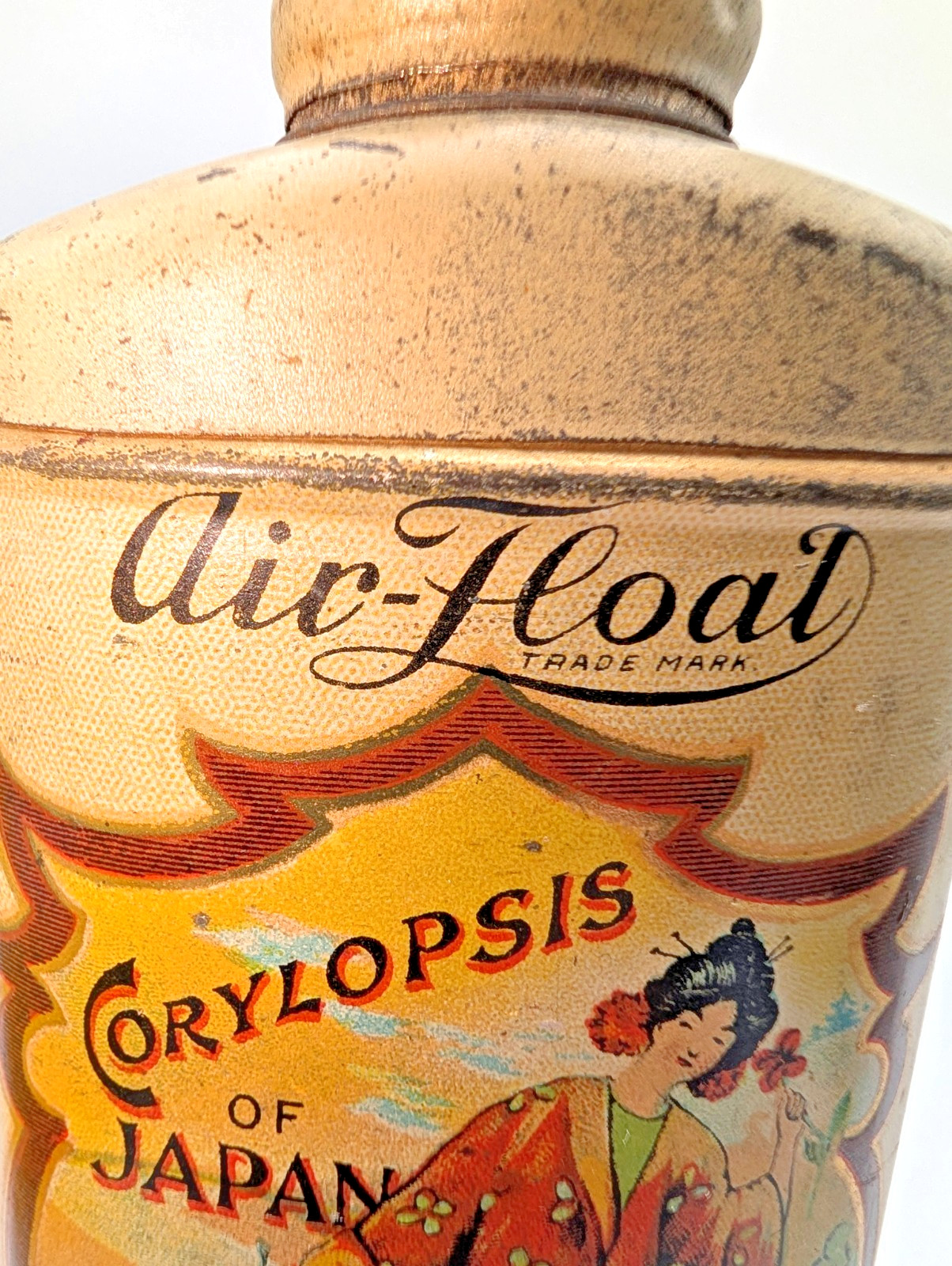VTG AIR FLOAT CORYLOPSIS OF JAPAN TALC POWDER LITHO TIN CAN TALCUM CO.