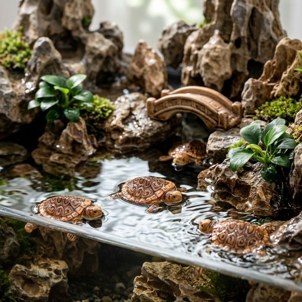 Mini Resin Floating Turtle Ornaments, 5Pcs Brown Tortoise Figurines