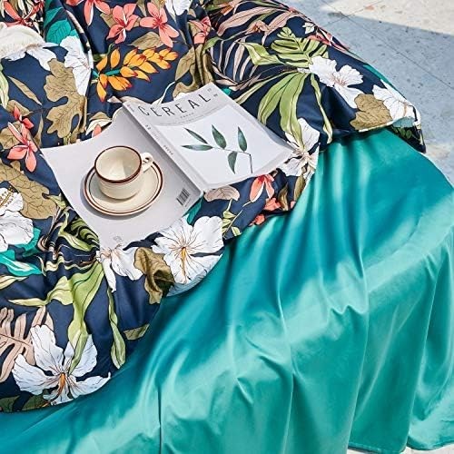 Eikei Midnight Teal Botanical Duvet Cover Egyptian Cotton Bedding Super King Set