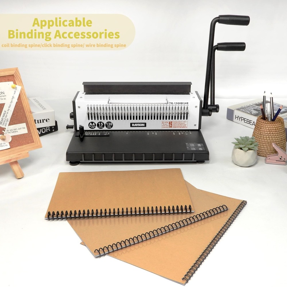 Binding Machine with Round Holes, 3:1 Pitch, Binds 15 Sheets, 130 Capacity