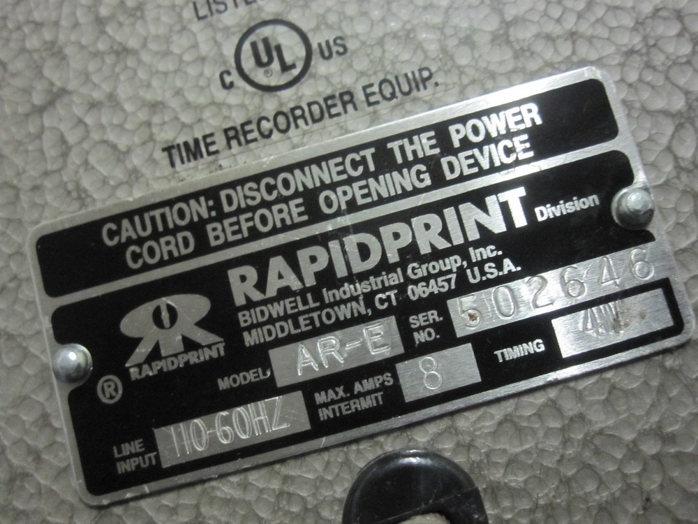 Rapidprint AR-E Electric Date Time Clock Stamp Machine NO Key