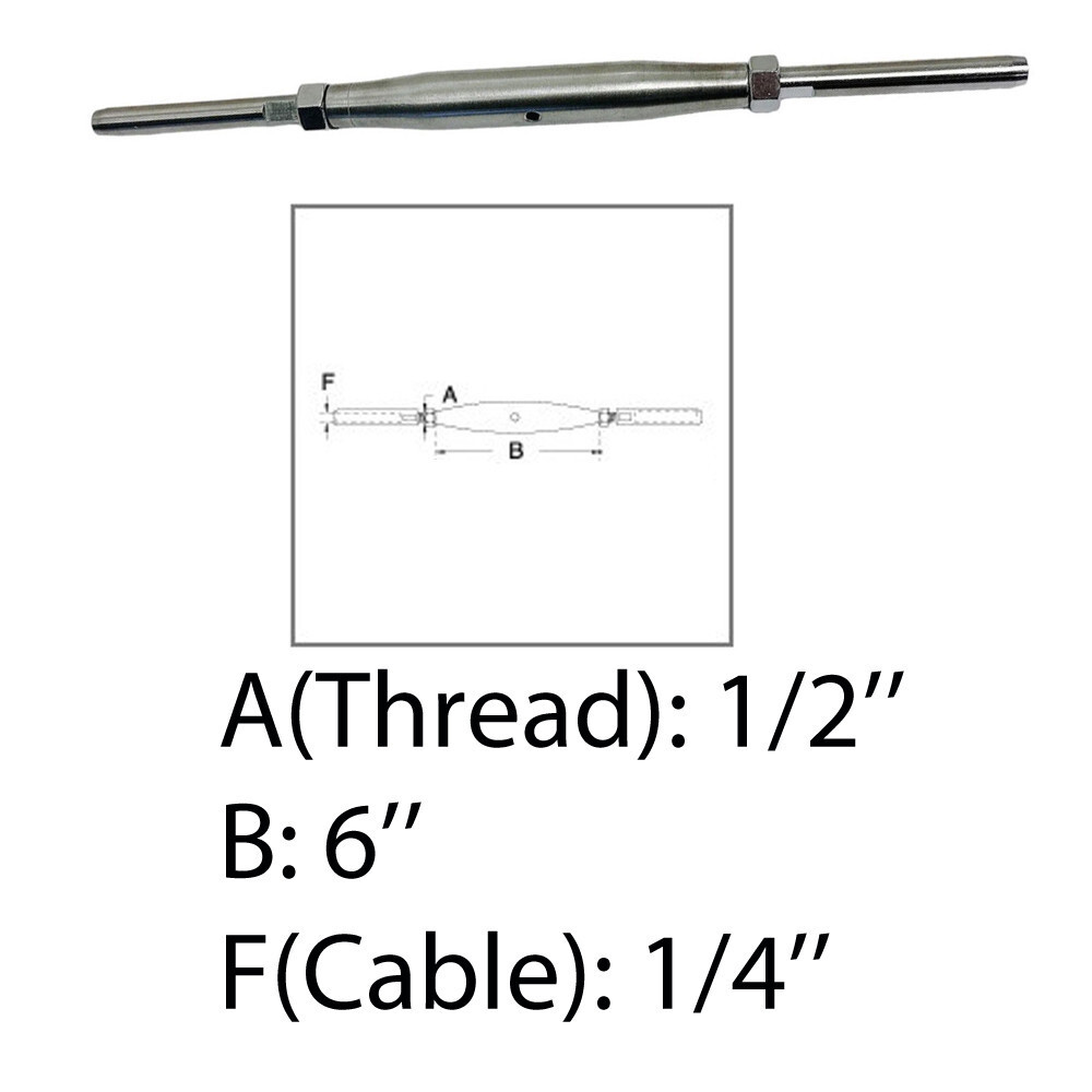 1/2" Thread Swage Stud & Stud Pipe Turnbuckle 1/4" Cable Stainless Steel 4 PC