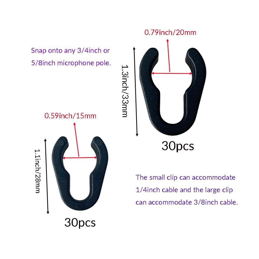 60 Pcs Universal Microphone Cable Clip, Plastic Stand Cable Clips for Studio ...