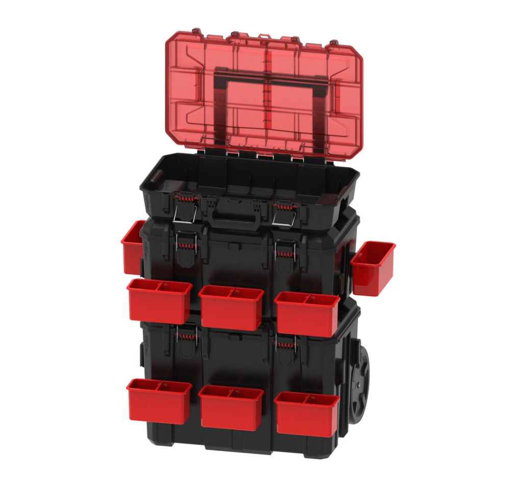 Hyper Tough Hyper Stack Heavy Duty 3 Piece Modular Rolling Toolbox System, Black