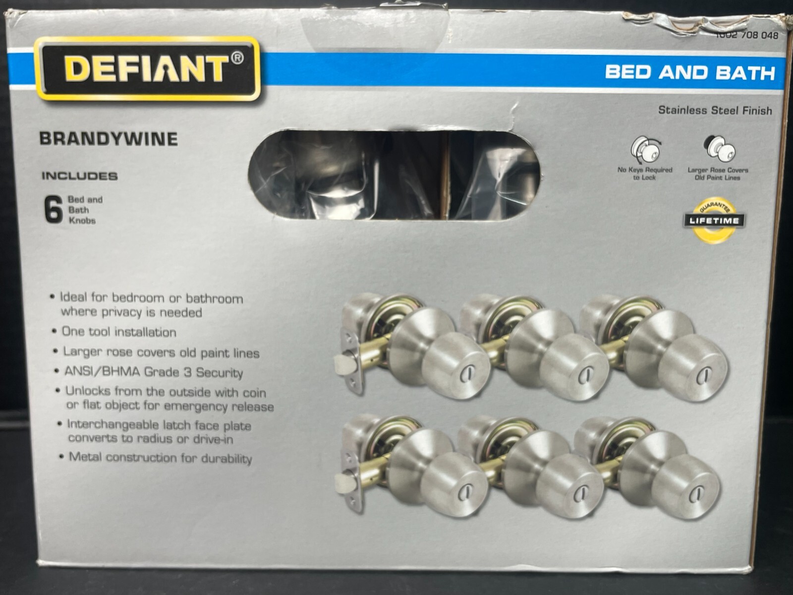 NEW Defiant Brandywine 6 Bed and Bath Knobs Stainless Steel Finish 1002708048