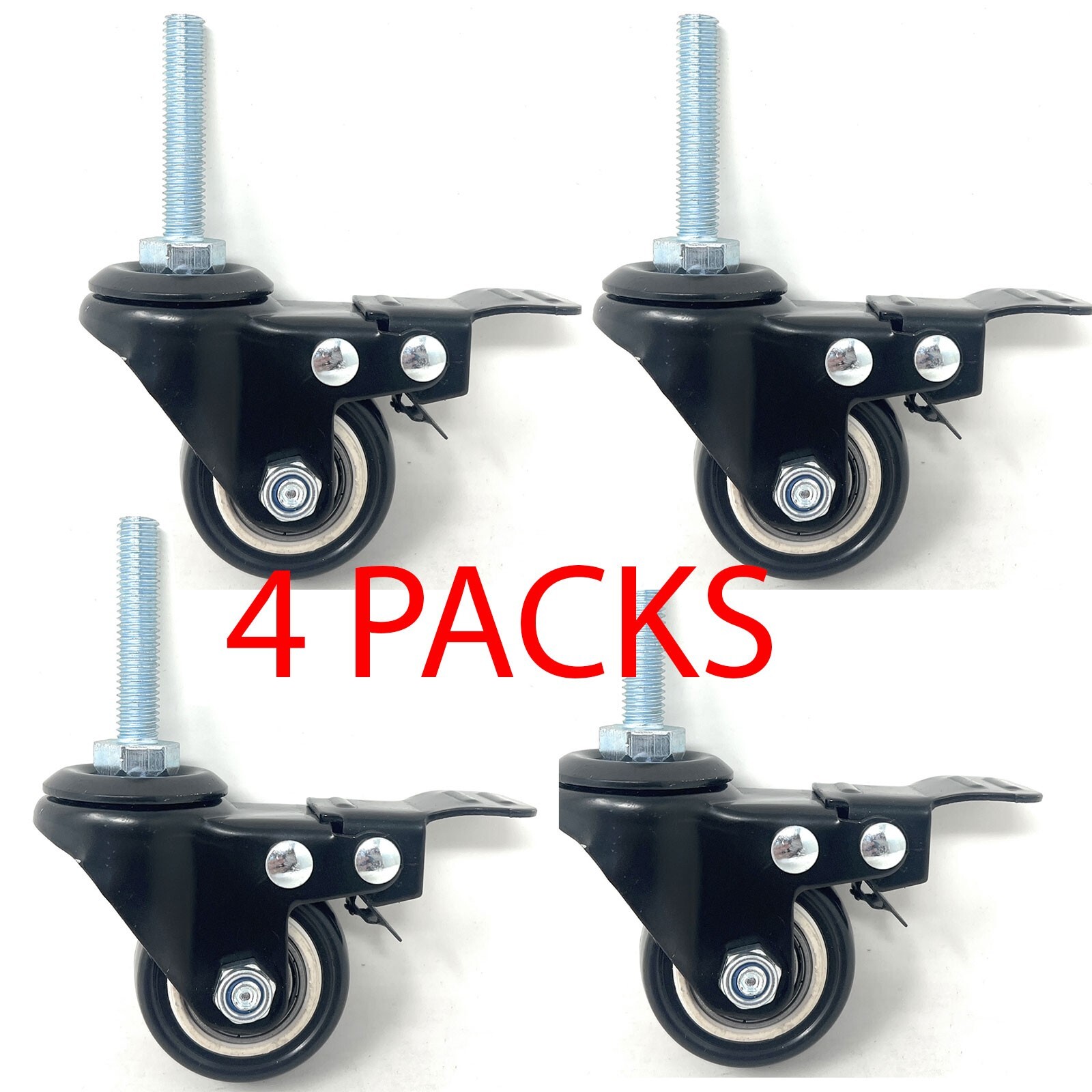 Set of 4 Casters Heavy Duty 1.5" Swivel Threaded Stem Caster Wheels with Lock