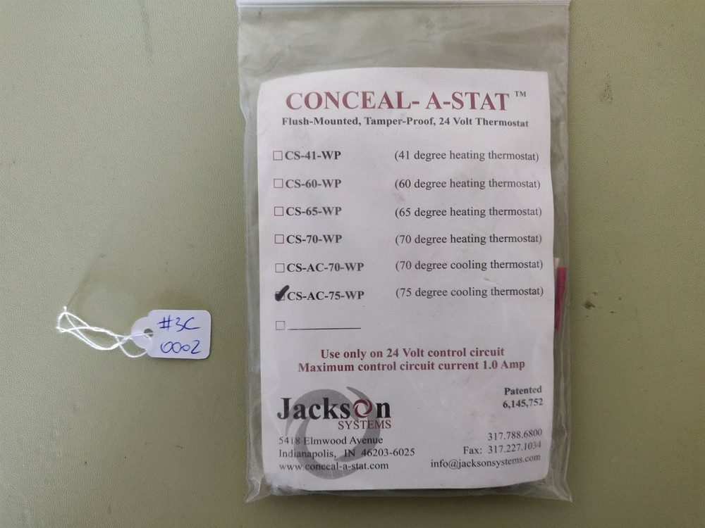 Jackson Systems CS-75-WP Conceal-A-Stat Flush 24V Thermostat 75° Heating - New