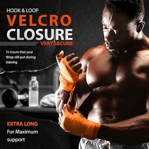 Boxing Hand Wraps Inner Gloves - 180 Inch Elasticated Thumb Loop Orange