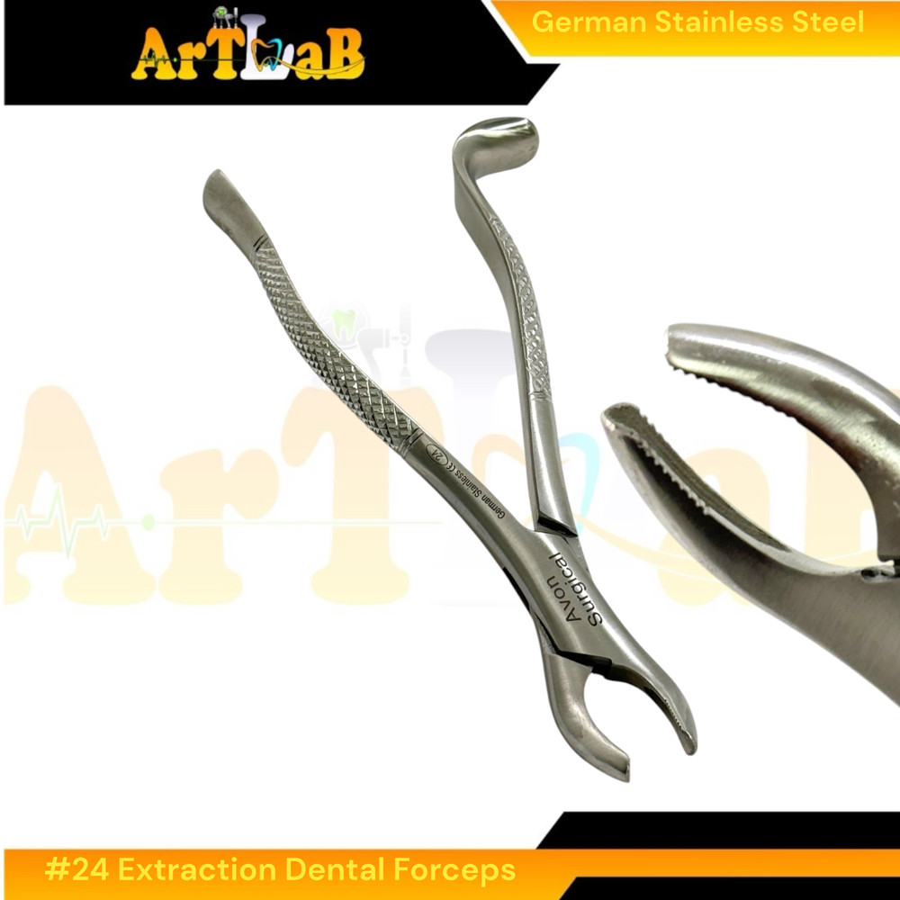 Maxillary Molar Extraction Forceps #24, Serrated, Hook Handle, 1st,2nd,3rd Molar