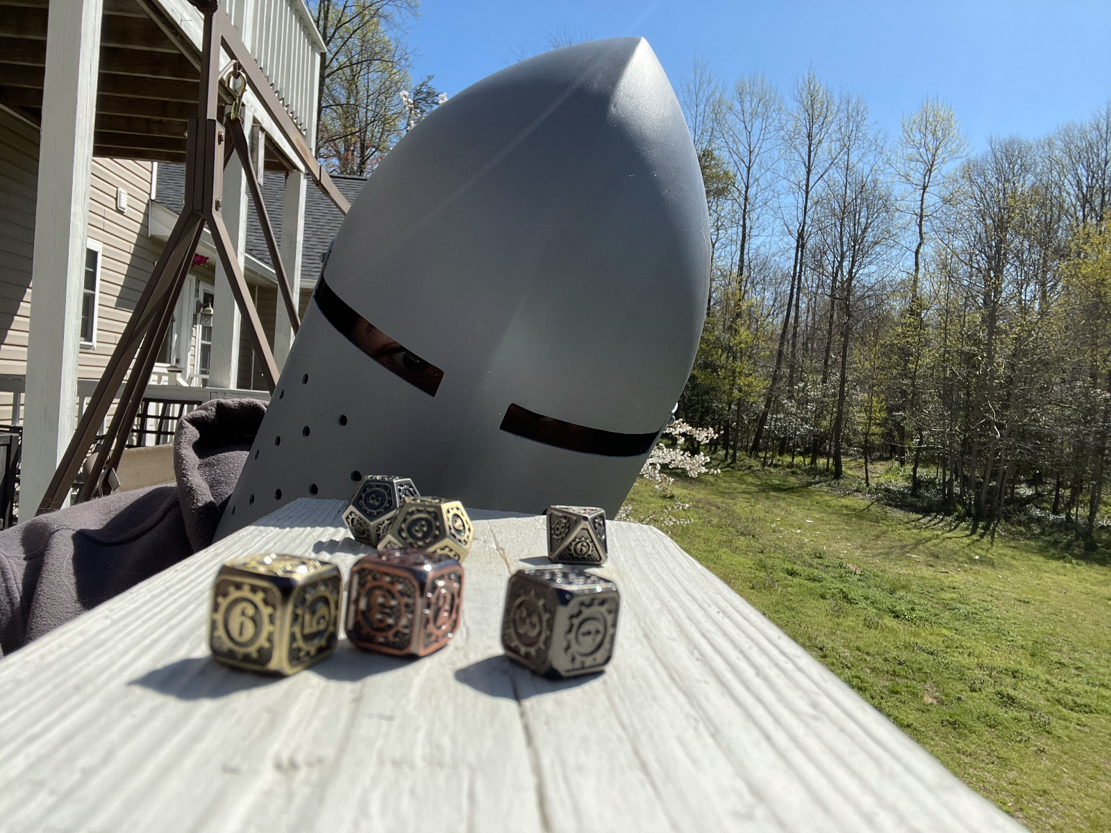 7pcs Polyhedral Metal Dice Set Gold Gear Theme for DND