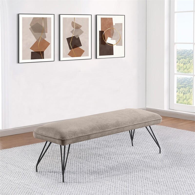 Coaster Dodson Mid- Century Fabric Upholstered Dining Bench Taupe