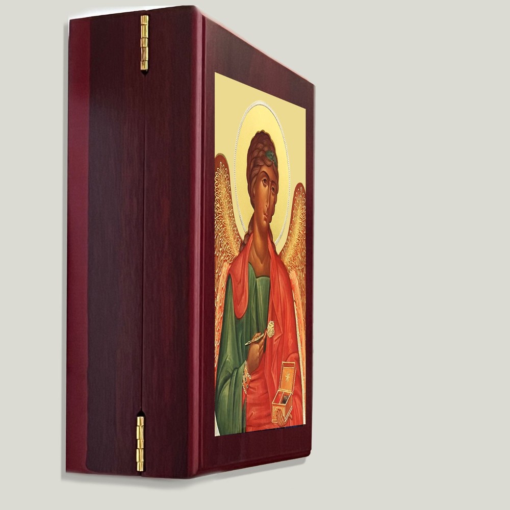 Archangel Raphael Icon WALL hanging OR TABLE Box Cherry Wood