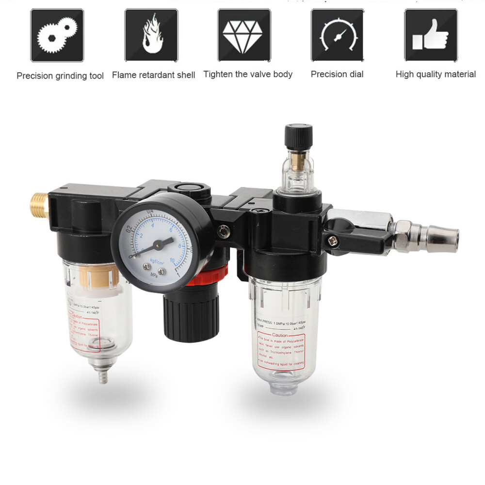 1/4" Air Compressor Filter Oil Water Separator Trap Filter Tool& Regulator Gauge