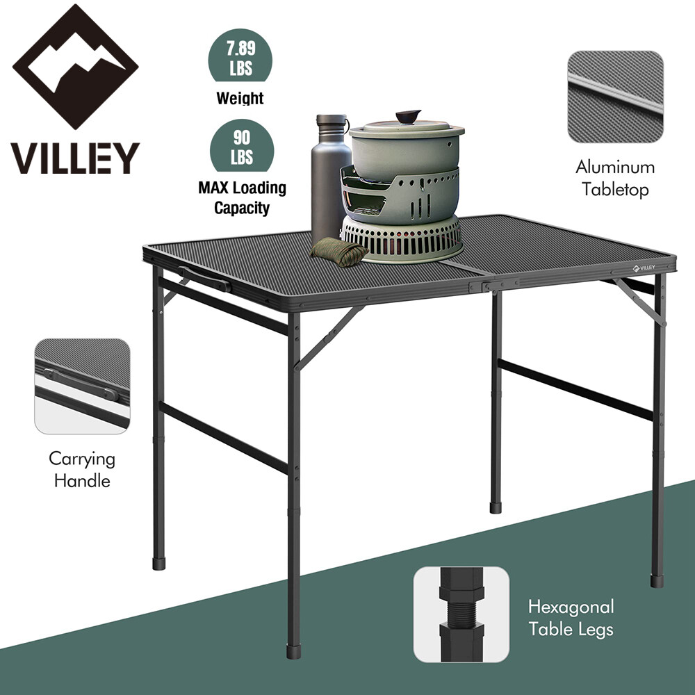 VILLEY Portable Camping Table 3 ft Grill Folding Table Lightweight Camping Table
