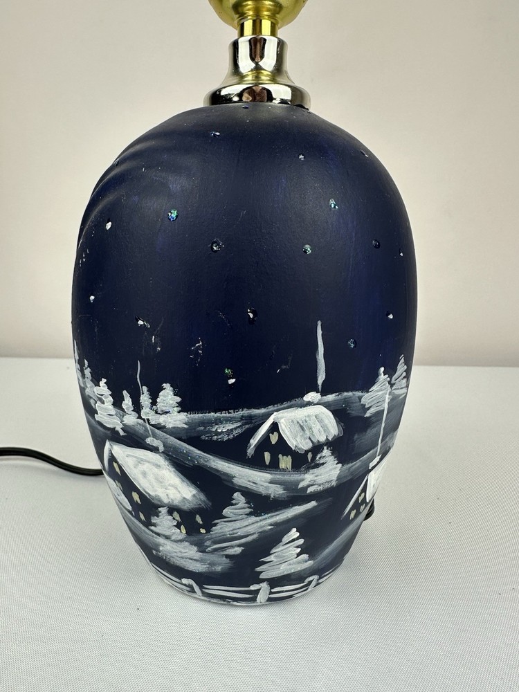 Hand Painted Blue Winter Snowy Scene Table Lamp
