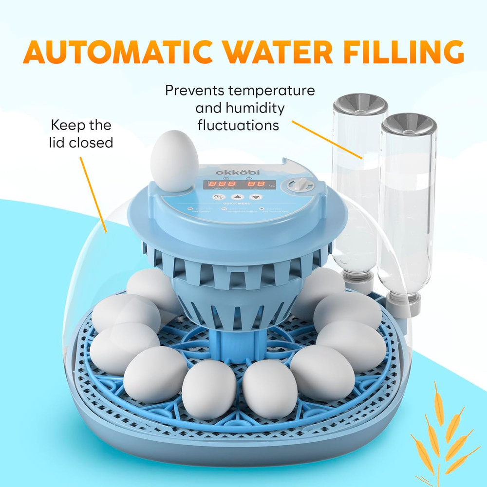 12-Egg Automatic Incubator with Humidity Control and 360° Viewing Window