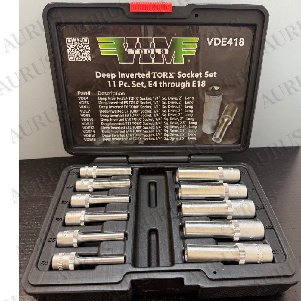 Brand New VIM Tools VDE418 11pc Deep External Torx Socket Set E4-E18 1/4" & 3/8"